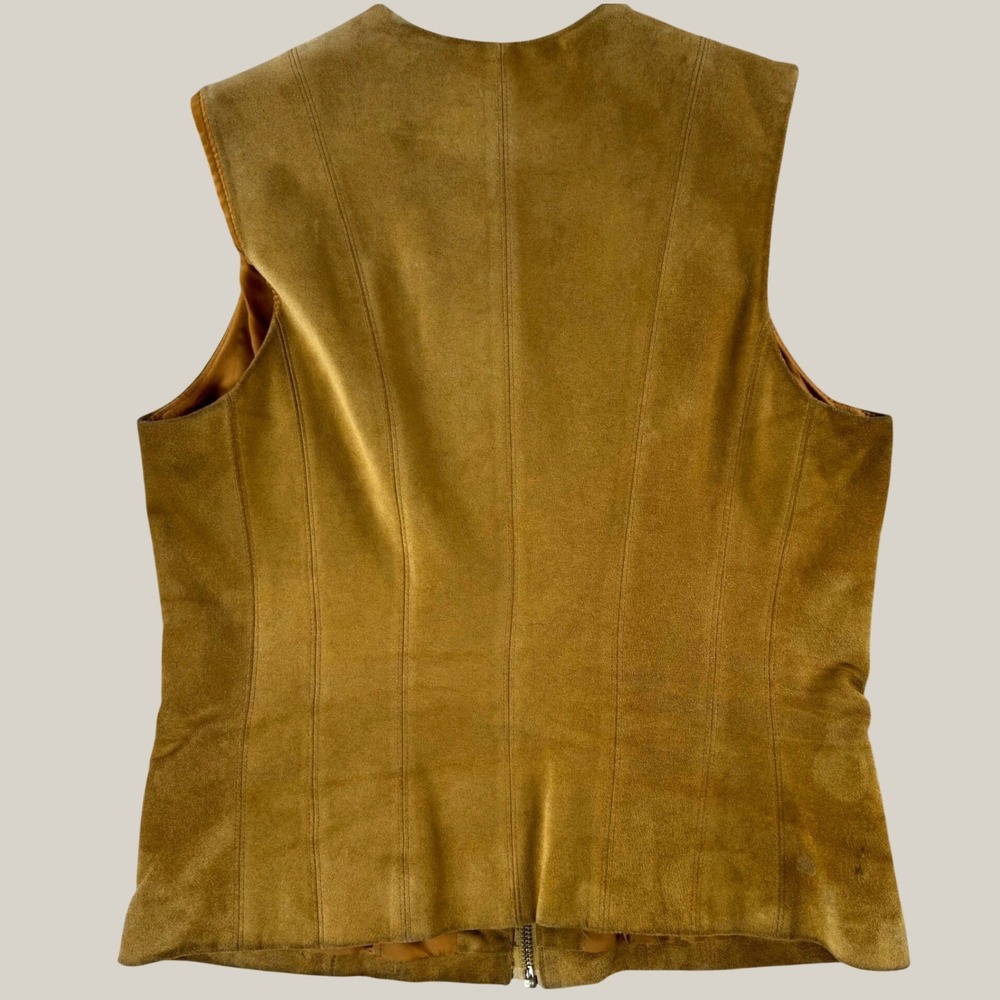 Vintage Banana Republic Suede Leather Vest Womens 4 Mustard Yellow Zip Front - Picture 12 of 12